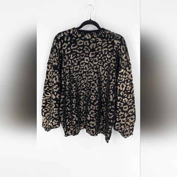 ANDTHEWHY Black Metallic Gold Cheetah Print Oversized Balloon Sleeve Sweater M/L - Picture 4 of 9